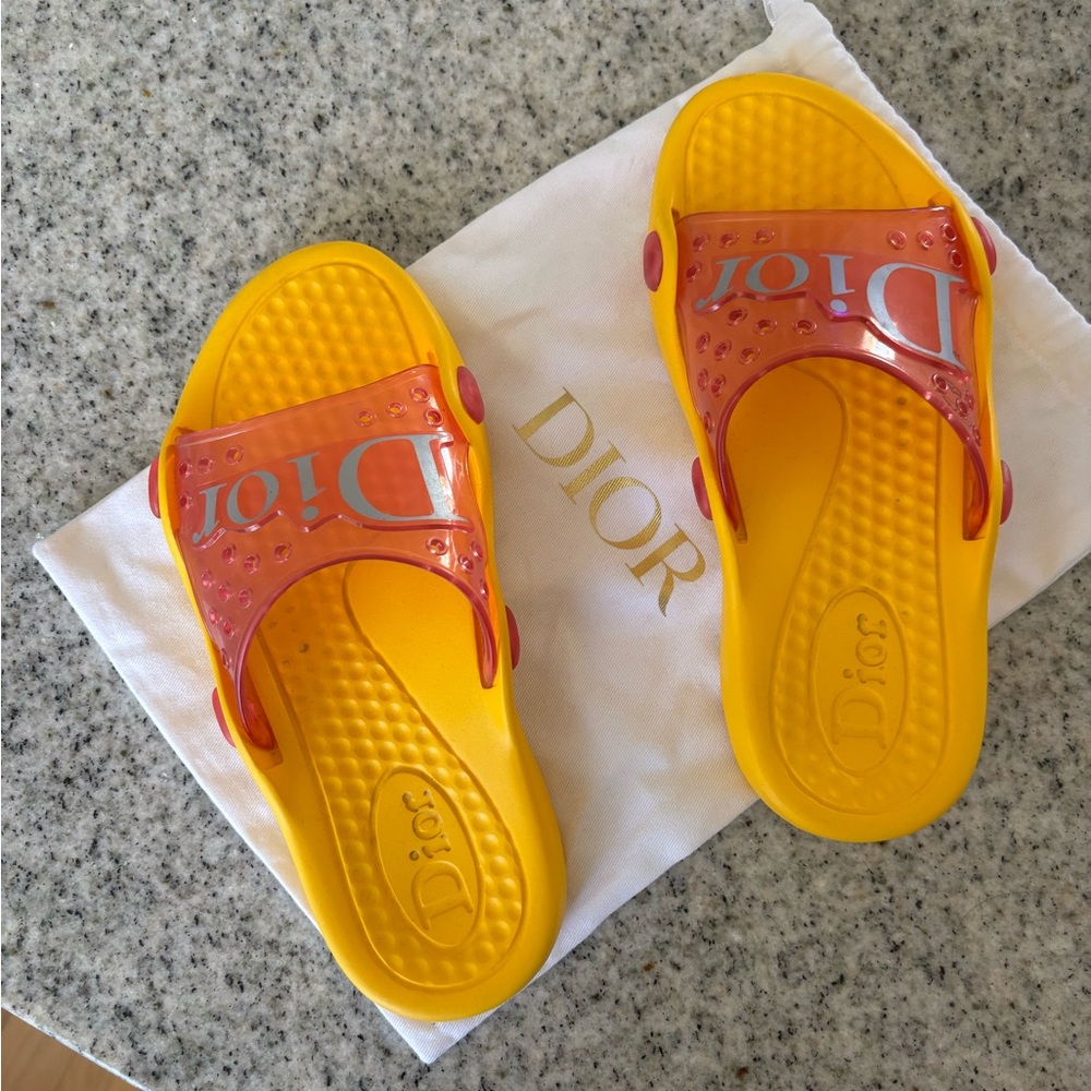 Vintage Unisex Christian Dior Rubber Sandals Slides Yellow EU Size 38